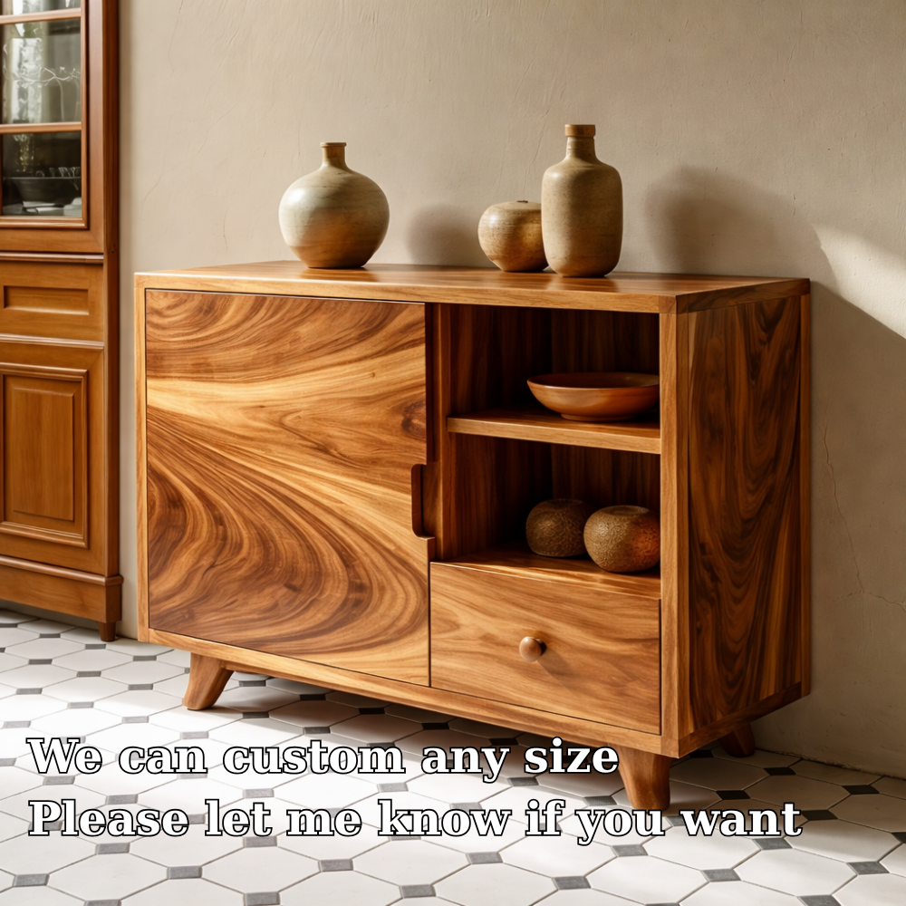 Solid Wood Console Cabinet - Mid-Century Modern with Open Shelving and Drawers - view 6 of 7