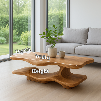 Solid Wood Coffee Table with Sculptural Curved Base and Organic Shape for Living Room - view 7 of 7