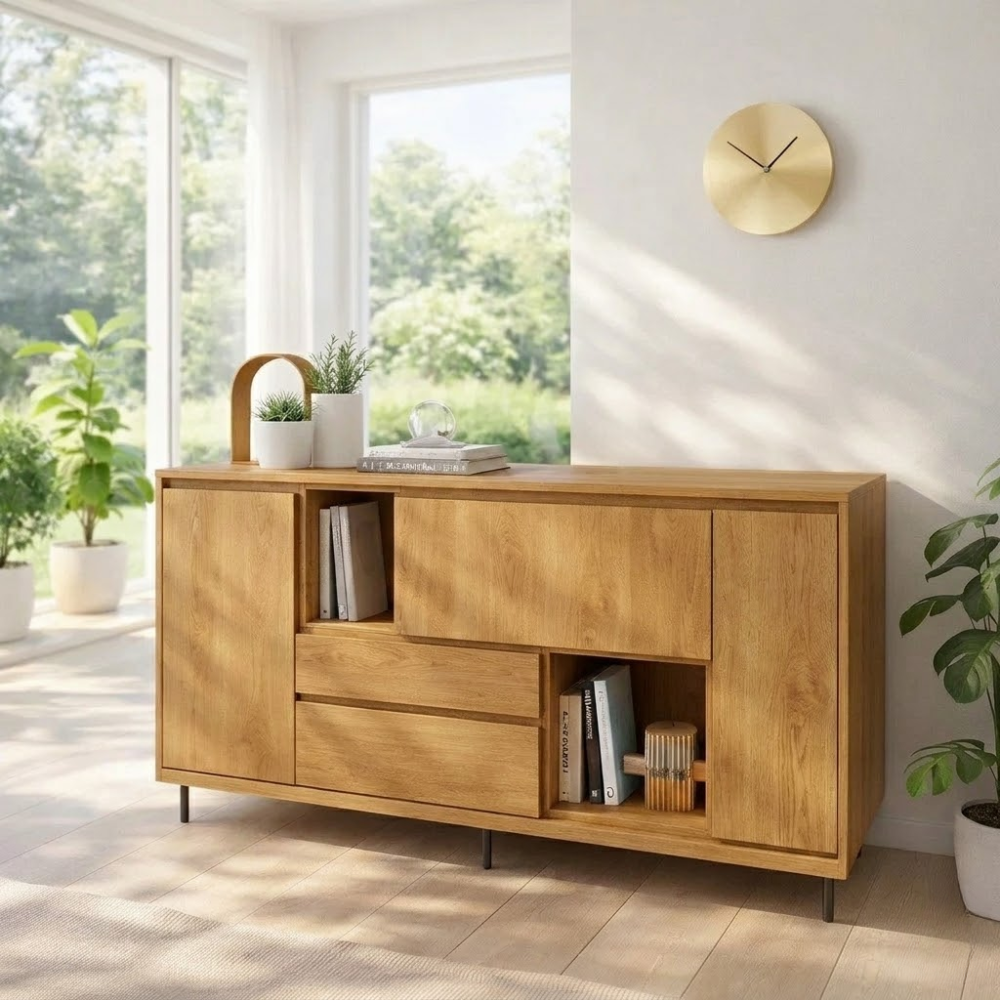 Modern Sideboard Cabinet with Drawers and Open Storage - view 1 of 7
