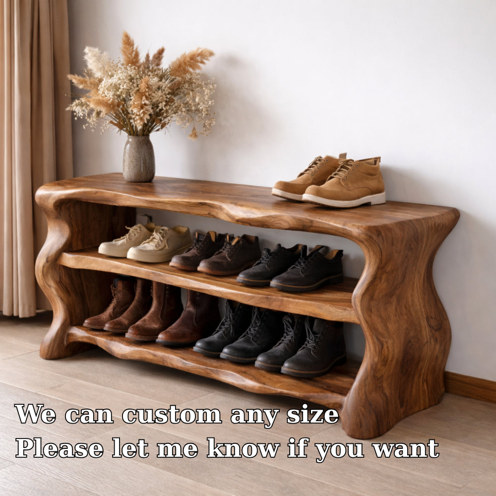 Solid Wood Entryway Bench with Shoe Storage – Rustic Live Edge Shoe Rack Bench - view 6 of 7