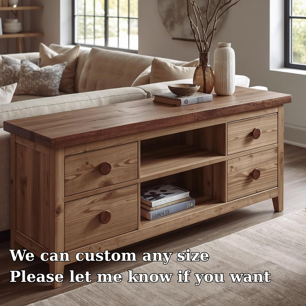 Solid Wood Console Cabinet with 2 Drawers & Open Shelving – Modern Storage Solution - view 6 of 7