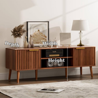 Mid Century Wood Sideboard Cabinet with Slatted Doors & Media Storage Shelf - view 7 of 7