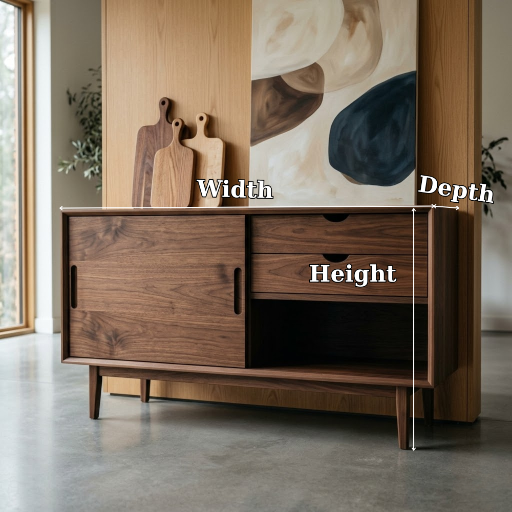 Mid Century Solid Wood Console Cabinet with Sliding Door and Drawers - view 7 of 7