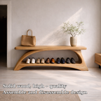 Solid Wood Entryway Bench with Shoe Storage Shelf – Modern Curved Wooden Shoe Rack Bench - view 5 of 7