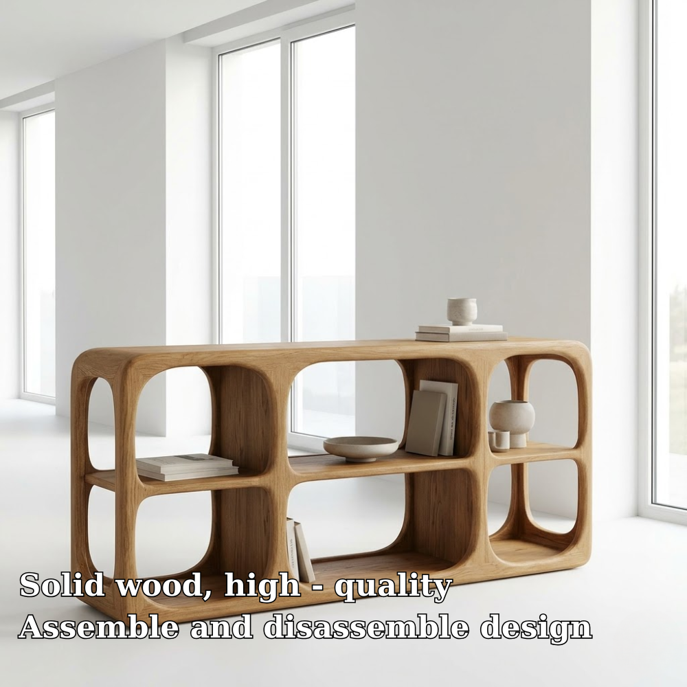Minimalist Light Oak Console Cabinet - Sculptural Open Shelf Sideboard - view 5 of 7