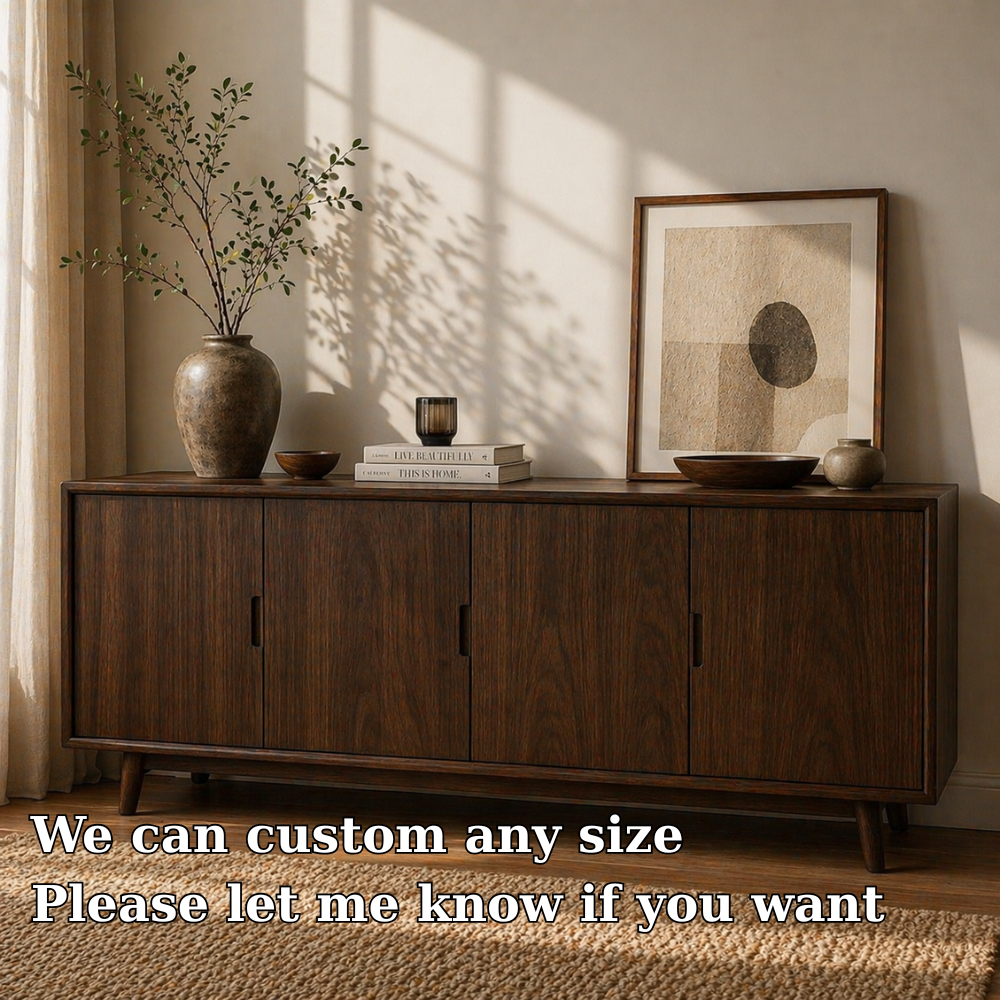 Modern Solid Wood Sideboard Cabinet with 4 Doors – Minimalist Storage Credenza - view 6 of 7