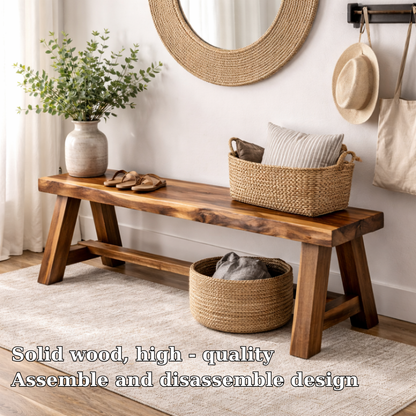 Rustic Solid Wood Entryway Bench with Storage | Modern Hallway Seating - view 5 of 7
