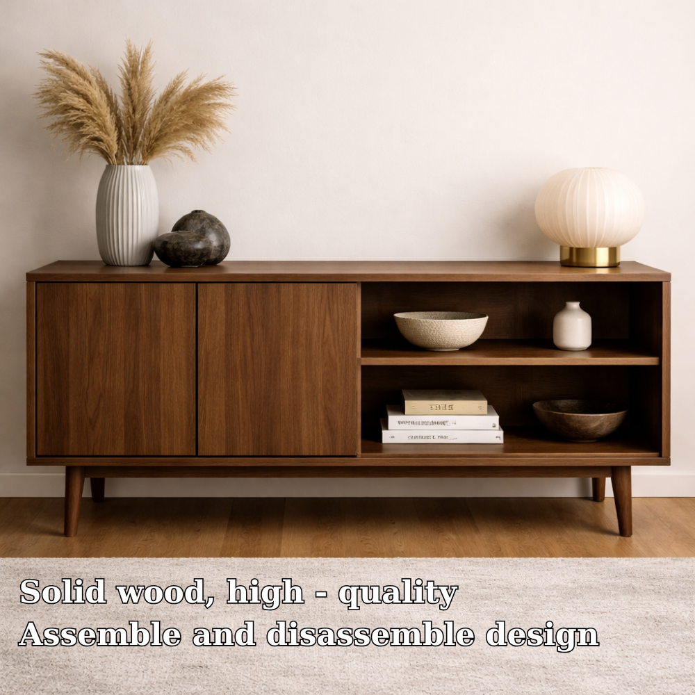 Minimalist Solid Wood Console Cabinet with Sliding Door and Open Shelf - view 5 of 7