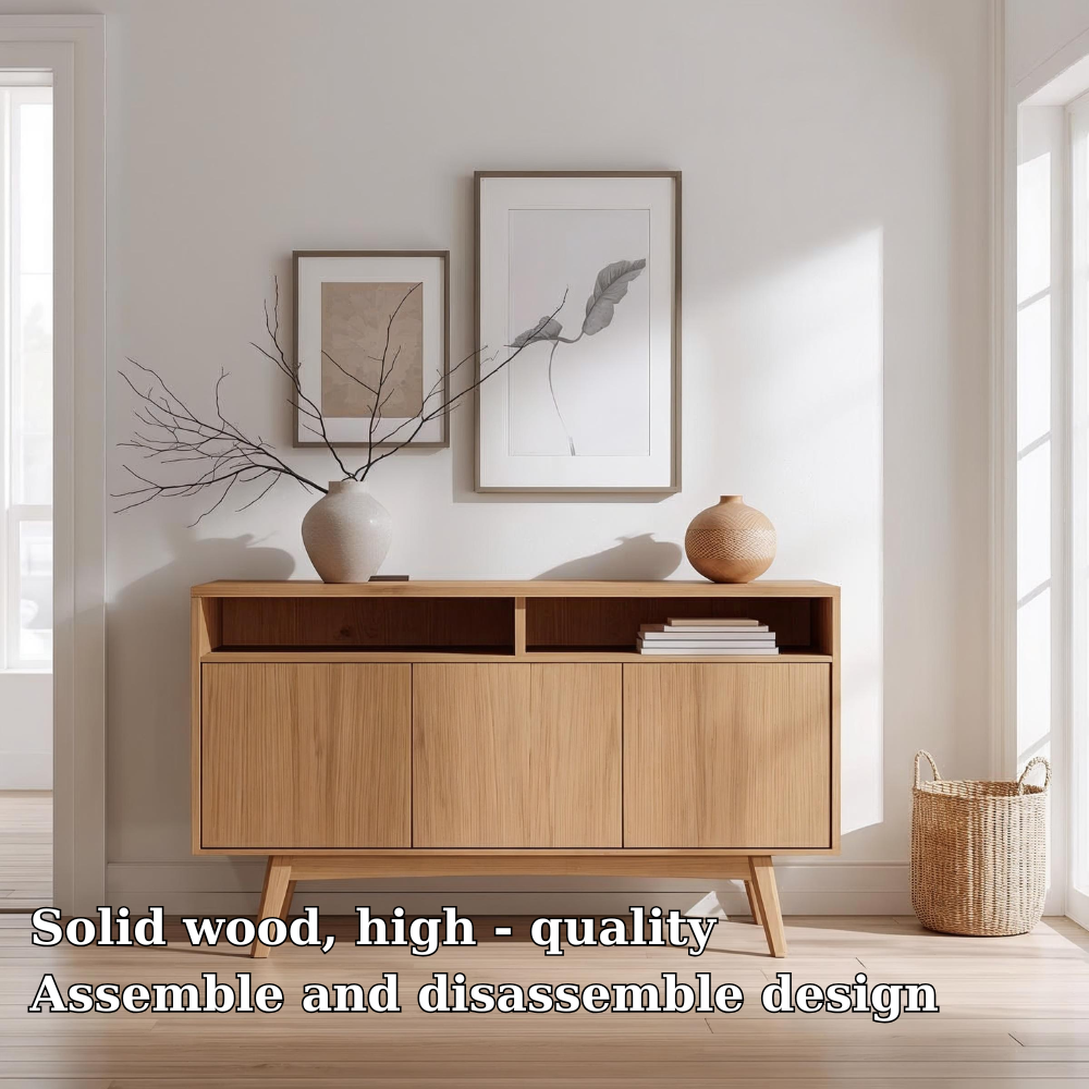 Mid-Century Modern Solid Wood Console Cabinet with Open Shelf and Storage - view 5 of 7