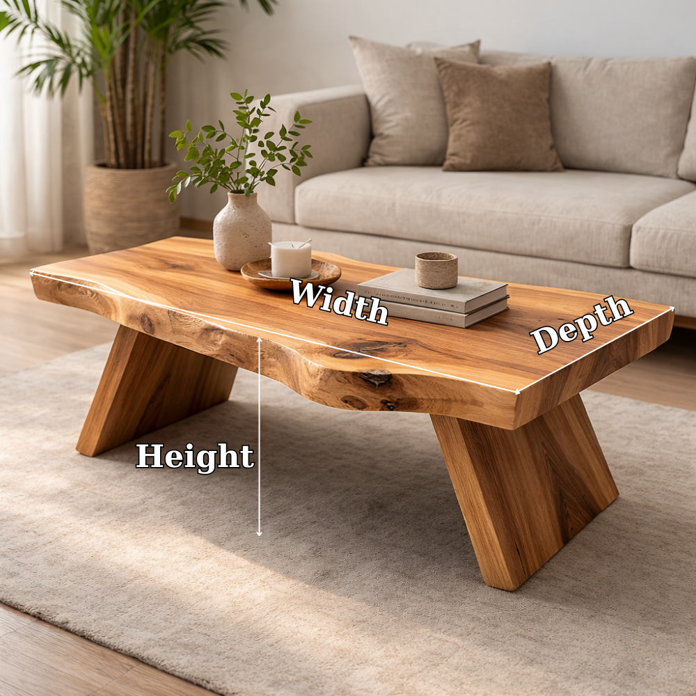 Live Edge Solid Wood Coffee Table with Thick Slab Top – Rustic Modern Living Room Table - view 7 of 7