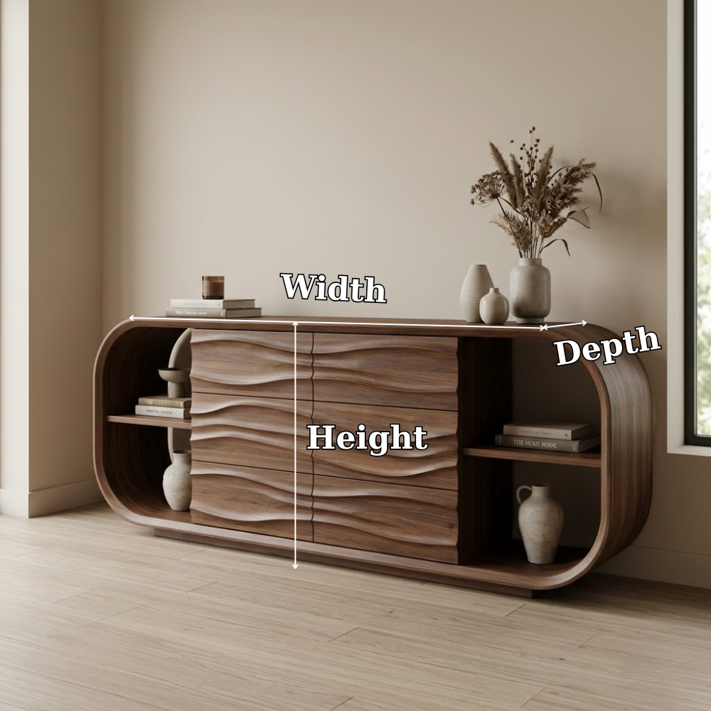 Wave Carved Walnut Console Cabinet - Curved Sideboard with Organic Textures - view 7 of 7