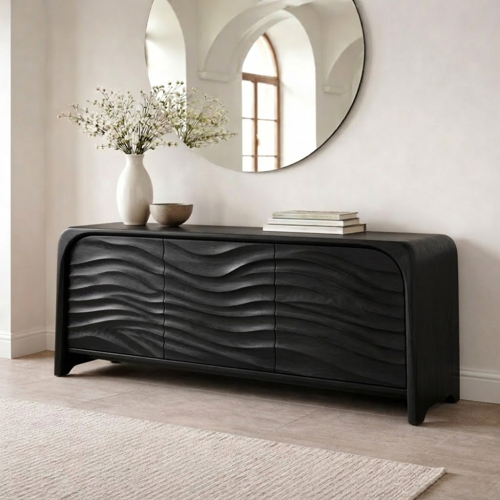 Solid Wood Console Table with Sculpted Wave Front – Modern Entryway Storage Cabinet - view 4 of 7