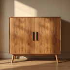 Sleek Walnut Console Cabinet -  Mid-Century Modern Design with Black Handles - view 1 of 7