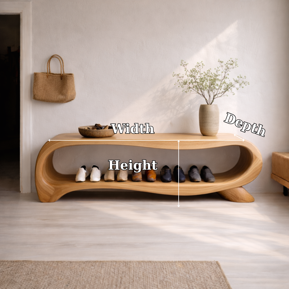 Modern Solid Wood Entryway Bench with Shoe Storage Shelf – Curved Wooden Shoe Rack Bench - view 7 of 7