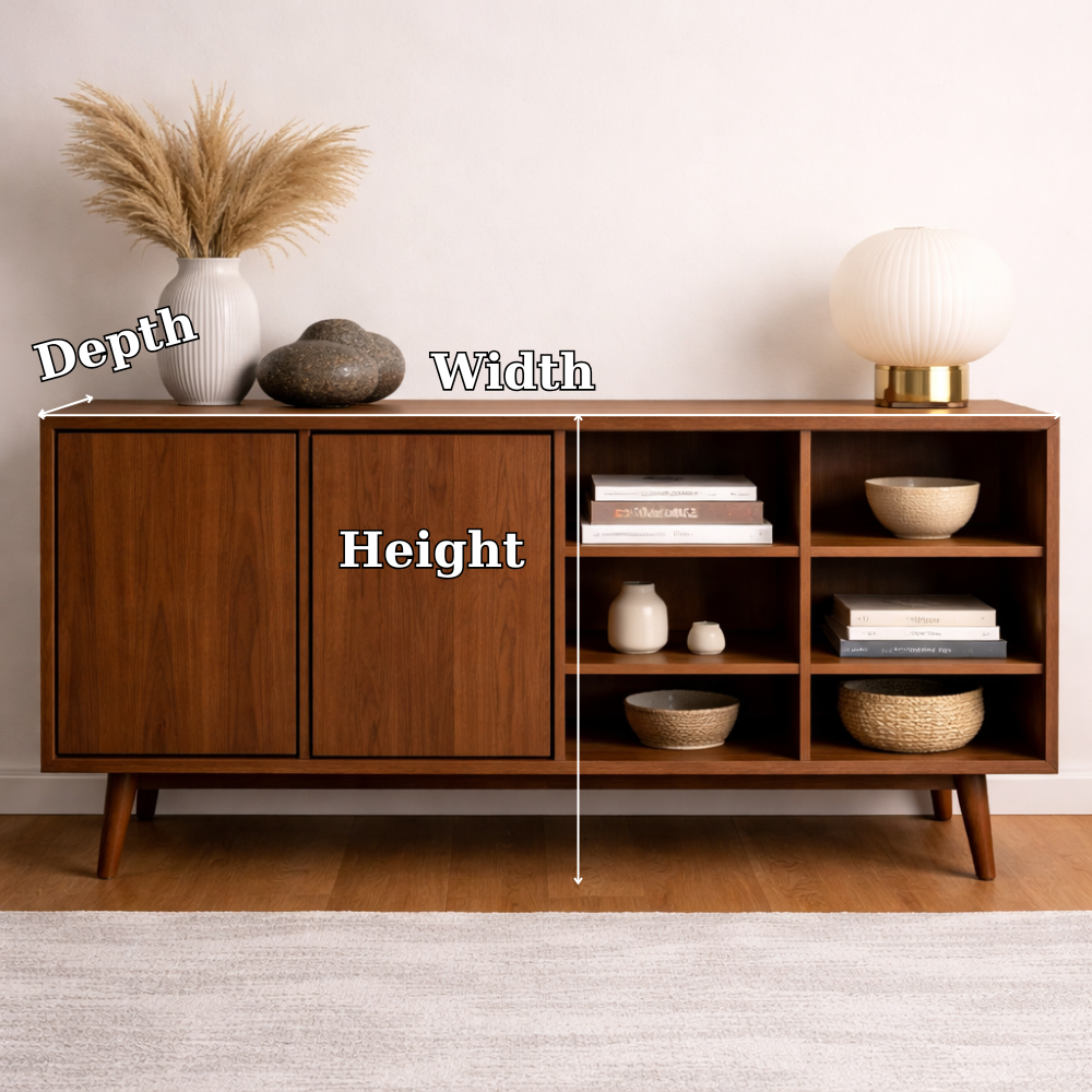 Modern Walnut Console Cabinet with Doors and Open Display Shelving - view 7 of 7
