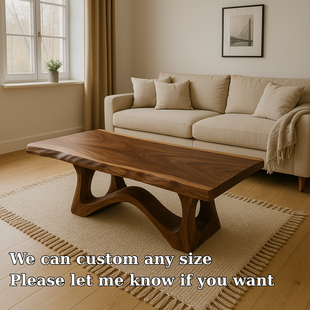 Modern Wooden Coffee Table with Curved Base – Solid Wood Living Room Center Table - view 6 of 7
