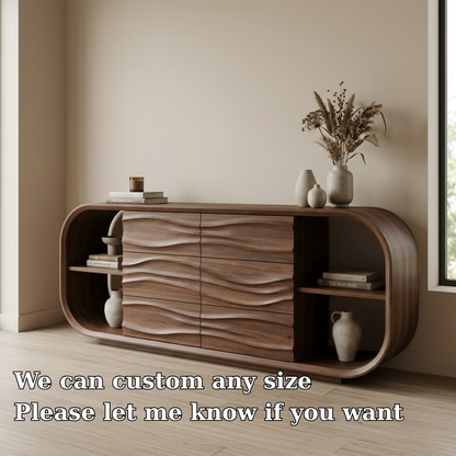 Wave Carved Walnut Console Cabinet - Curved Sideboard with Organic Textures - view 5 of 7