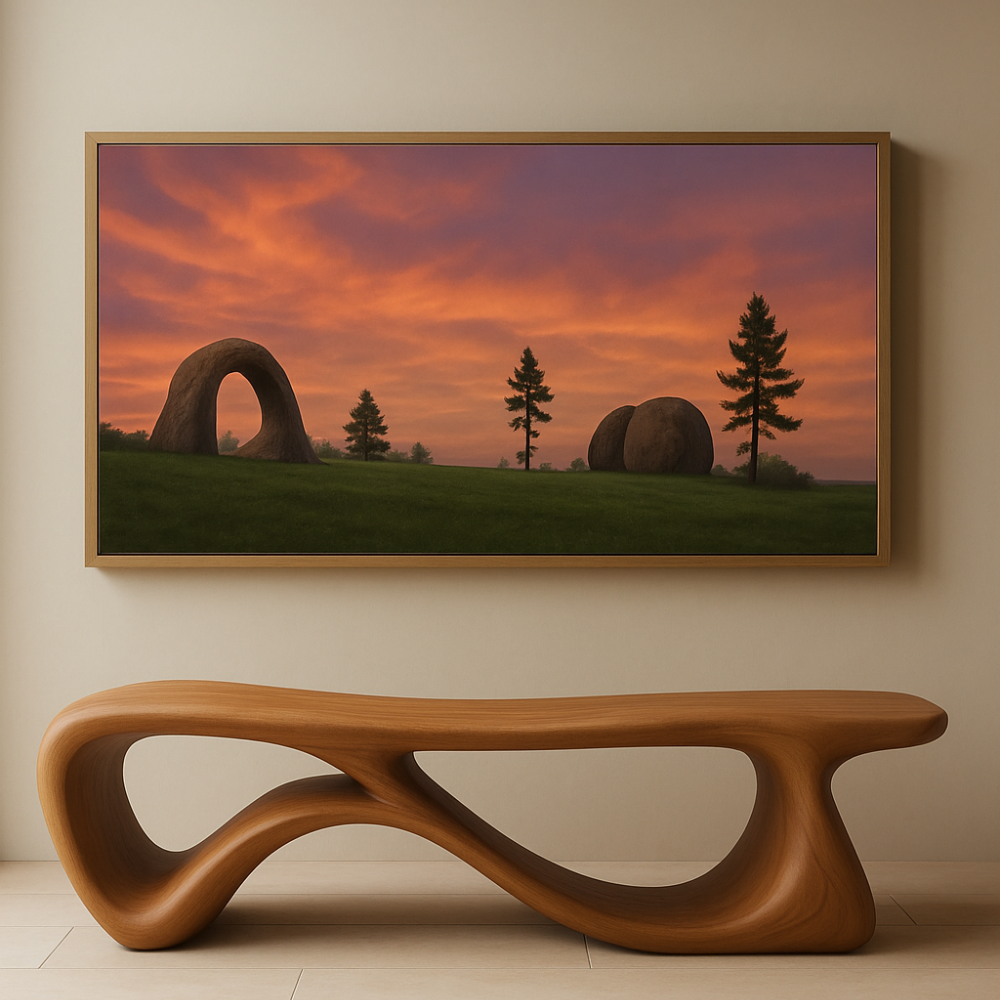 Sculptural Solid Wood Bench – Contemporary Organic Design Wooden Bench - view 1 of 7