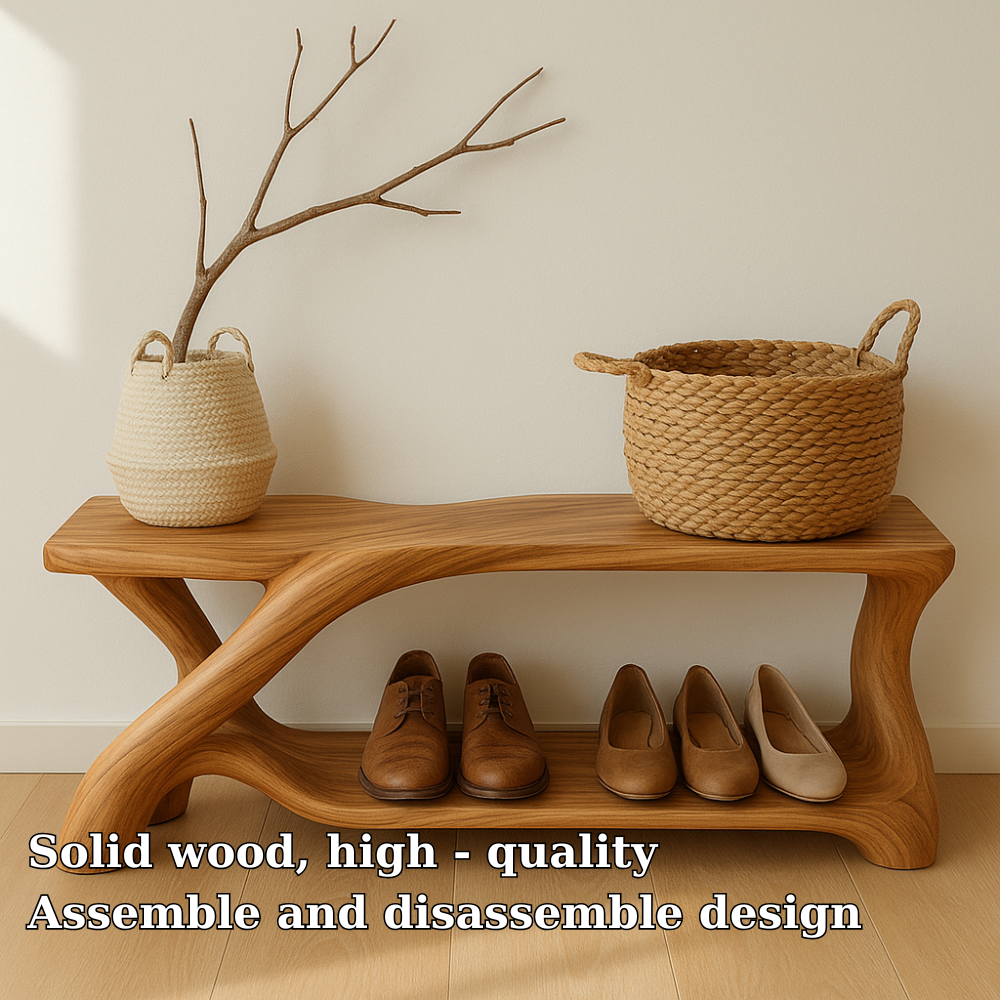 Modern Wooden Shoe Storage Bench – Solid Wood Entryway Bench with Shelf - view 7 of 7