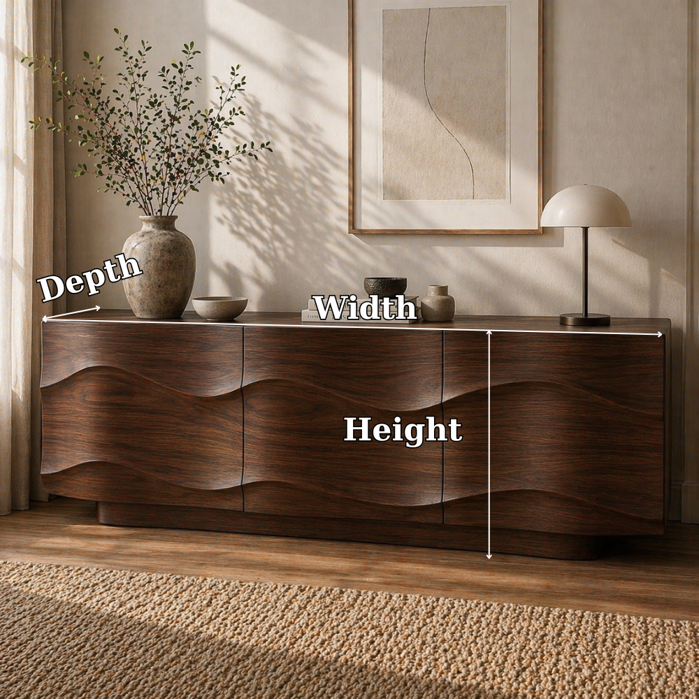 Modern Solid Wood Sideboard Cabinet with Wave Design Doors – Minimalist Storage - view 7 of 7