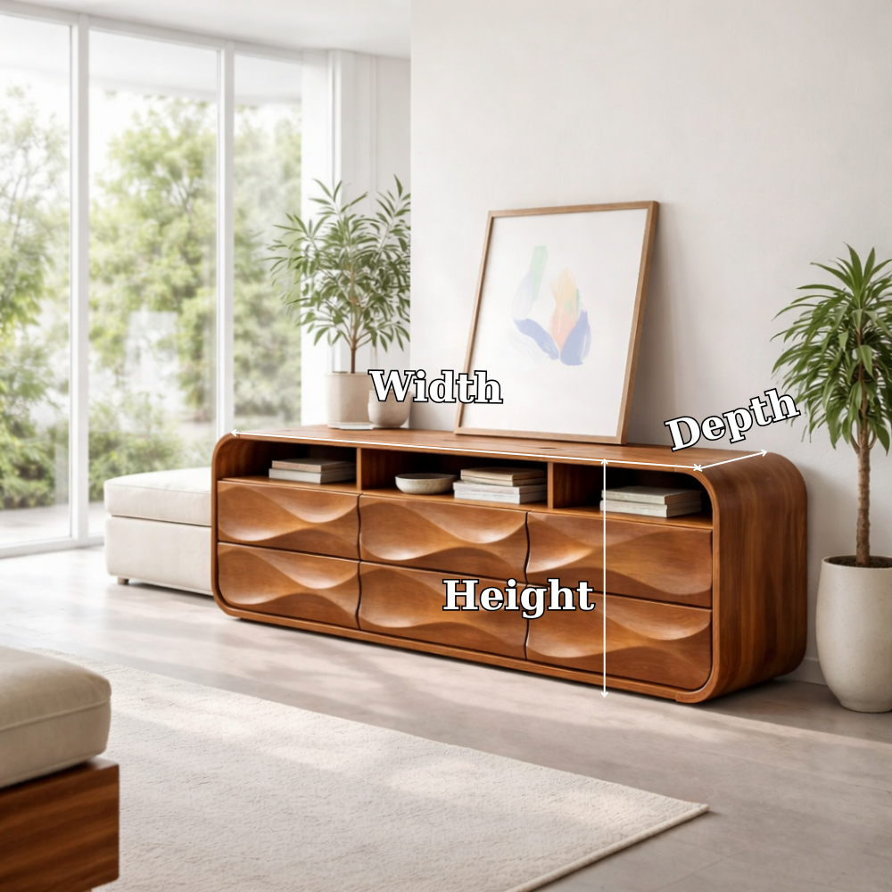 Modern Solid Wood Sideboard Cabinet with Sculpted Wave Drawers & Storage - view 7 of 7