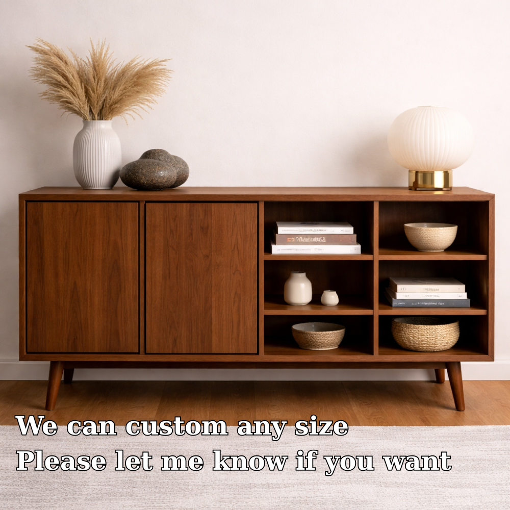 Modern Walnut Console Cabinet with Doors and Open Display Shelving - view 6 of 7