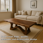 Modern Wooden Coffee Table with Curved Base – Solid Wood Living Room Center Table - view 5 of 7