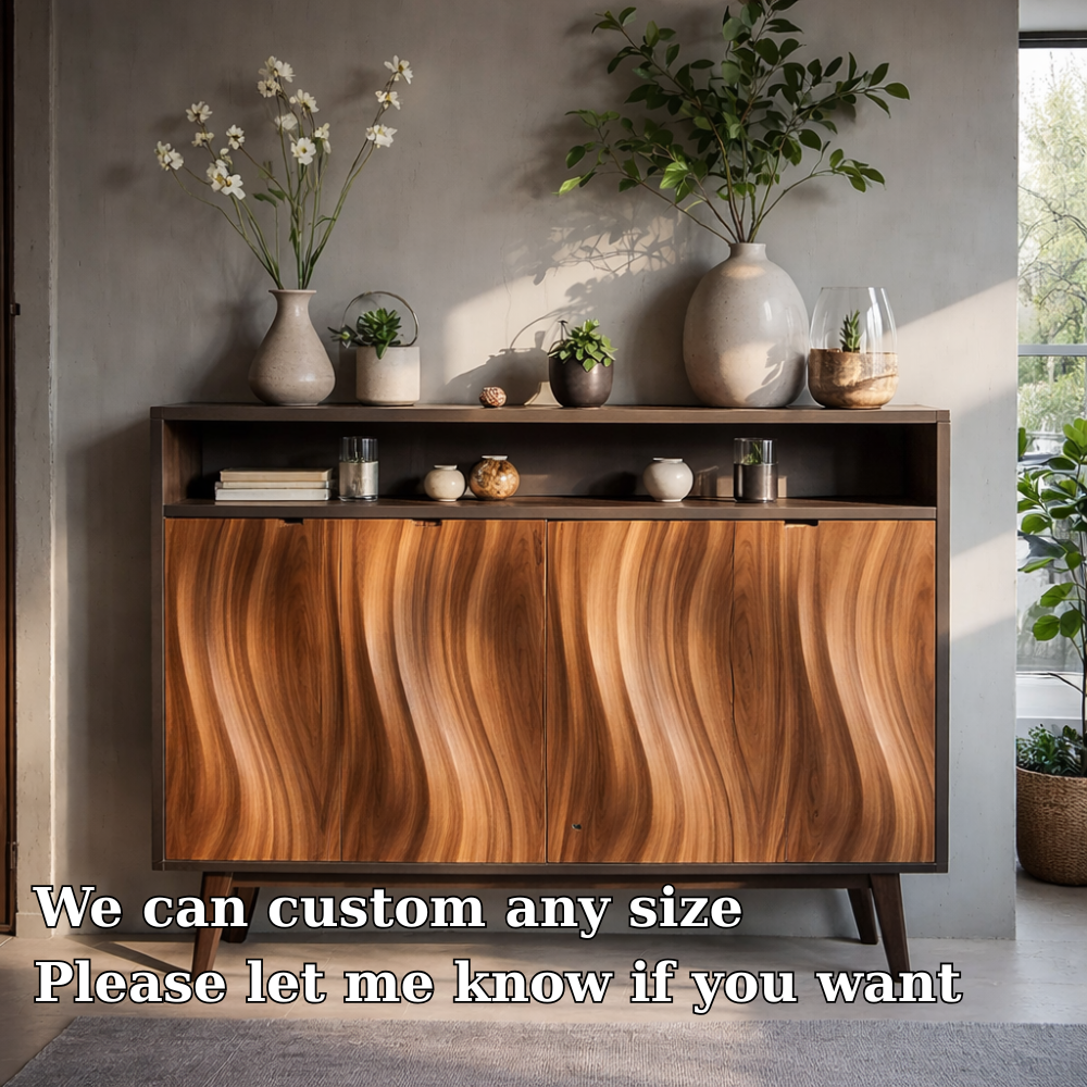Modern Solid Wood Console Cabinet with Open Shelf and Sculpted Wood Doors - view 6 of 7