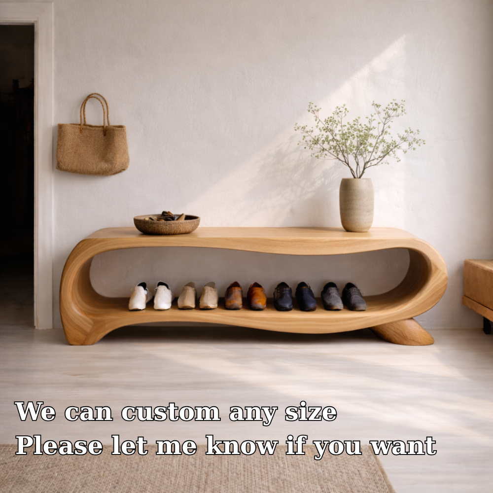 Modern Solid Wood Entryway Bench with Shoe Storage Shelf – Curved Wooden Shoe Rack Bench - view 6 of 7