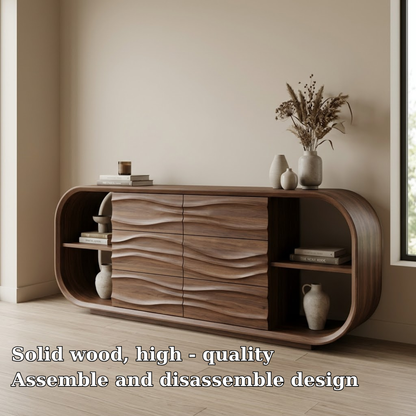 Wave Carved Walnut Console Cabinet - Curved Sideboard with Organic Textures - view 6 of 7