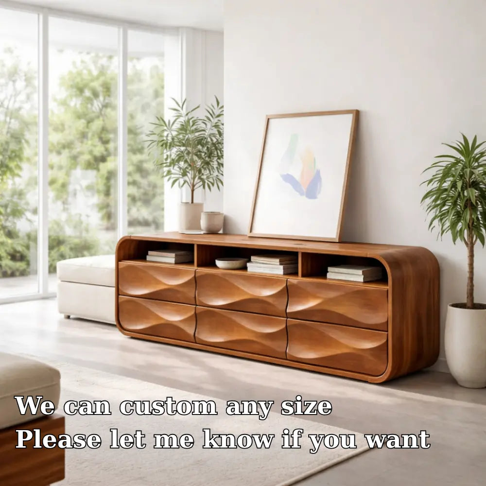 Modern Console Table with Sculpted Drawers & Open Shelf - view 6 of 7