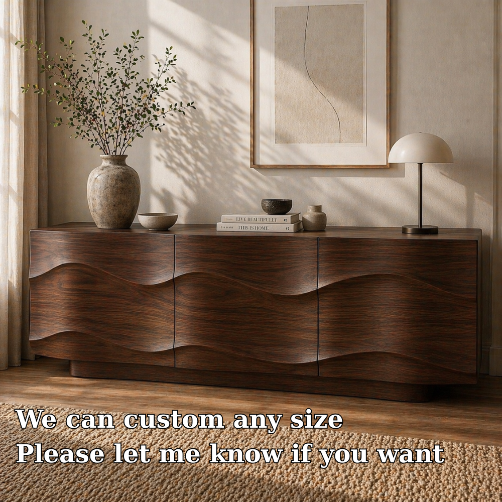 Modern Solid Wood Sideboard Cabinet with Wave Design Doors – Minimalist Storage - view 6 of 7