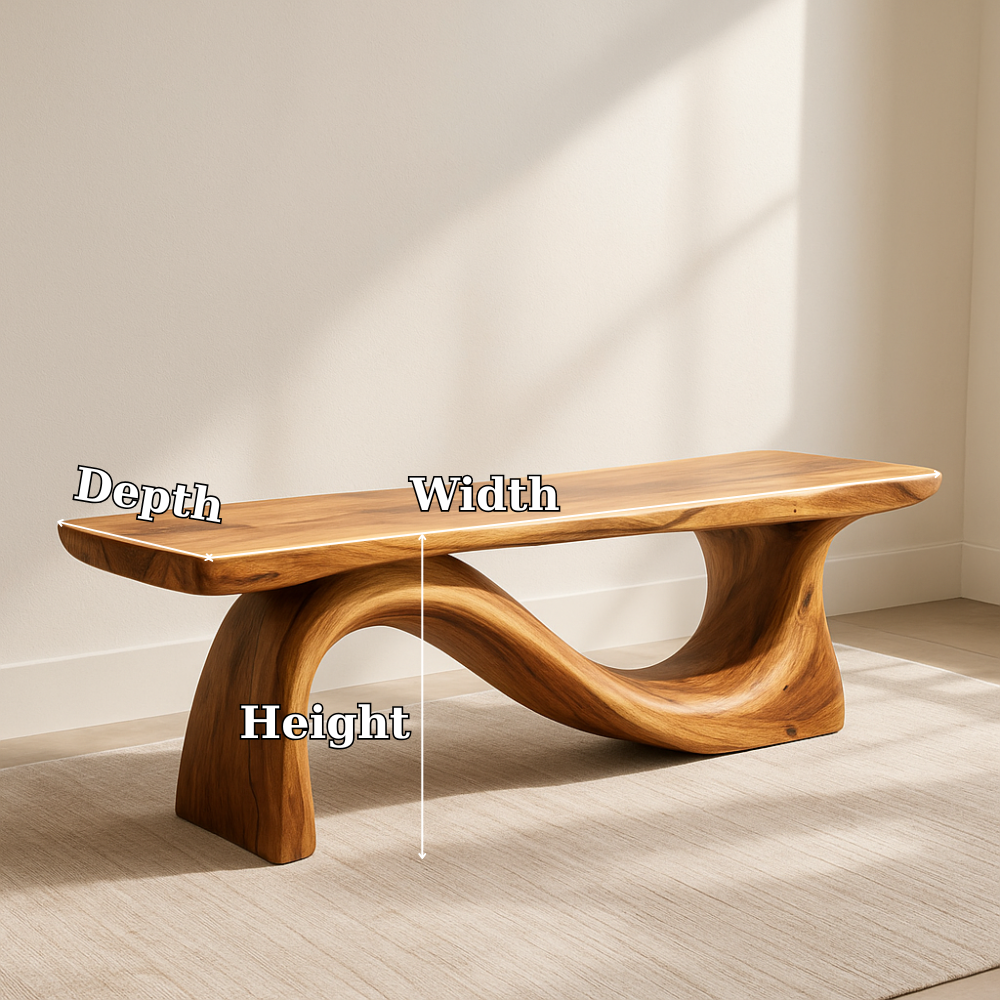 Modern Solid Wood Bench with Curved Base – Handmade Wooden Entryway Bench - view 7 of 7