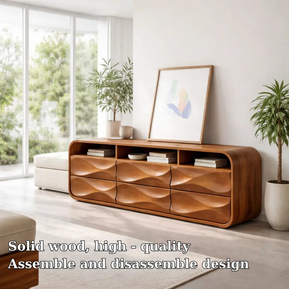 Modern Console Table with Sculpted Drawers & Open Shelf - view 5 of 7