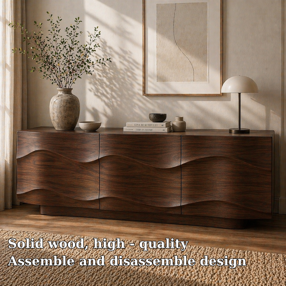 Modern Solid Wood Sideboard Cabinet with Wave Design Doors – Minimalist Storage - view 5 of 7