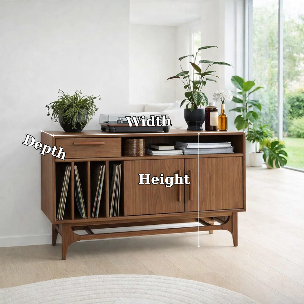 Vinyl Record Storage Sideboard Cabinet with Open Shelf and Drawer – Media Console - view 7 of 7