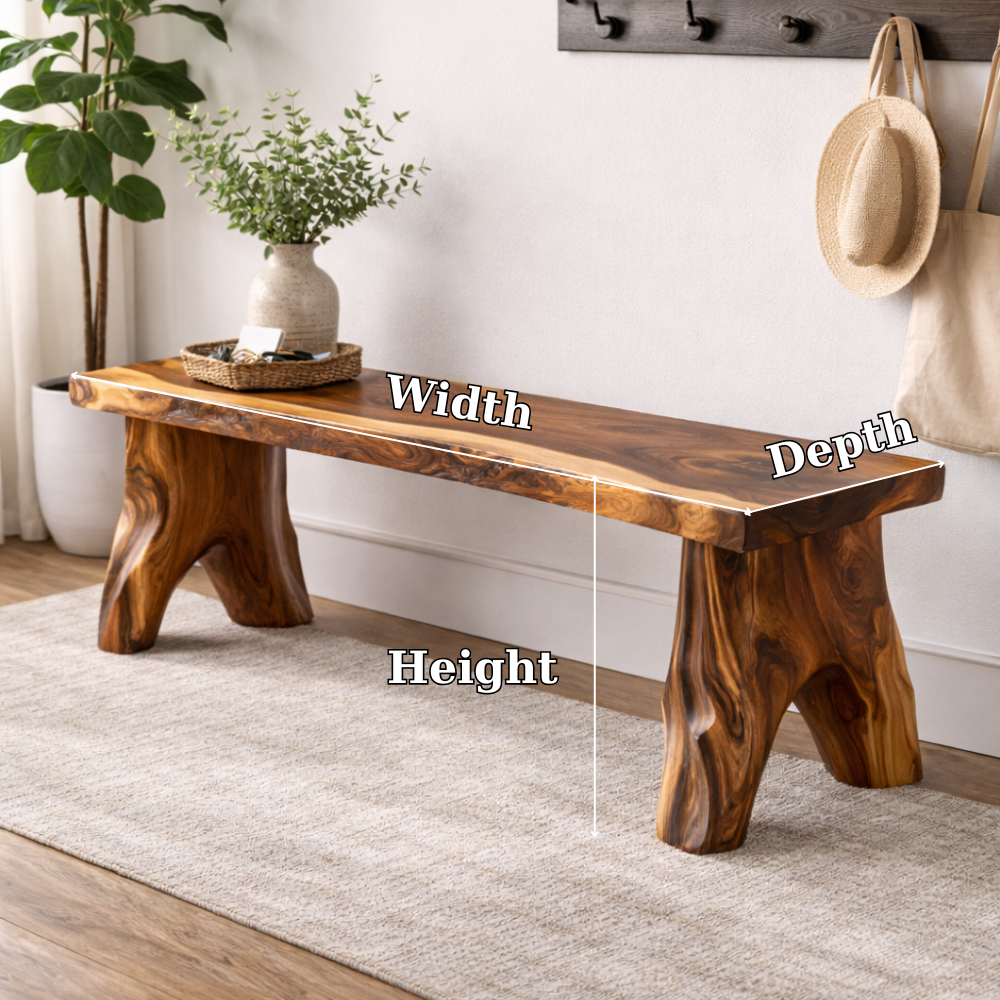 Live Edge Solid Wood Entryway Bench | Organic Design with Unique Legs - view 7 of 7