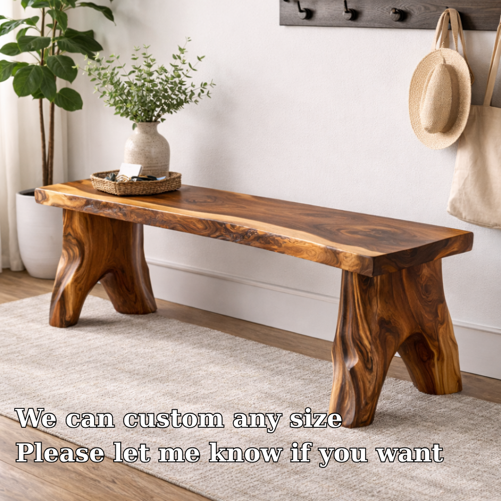Live Edge Solid Wood Entryway Bench | Organic Design with Unique Legs - view 6 of 7
