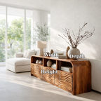 Solid Wood Sideboard Console with Wave Carved Drawers & Open Shelf Cabinet - view 6 of 7