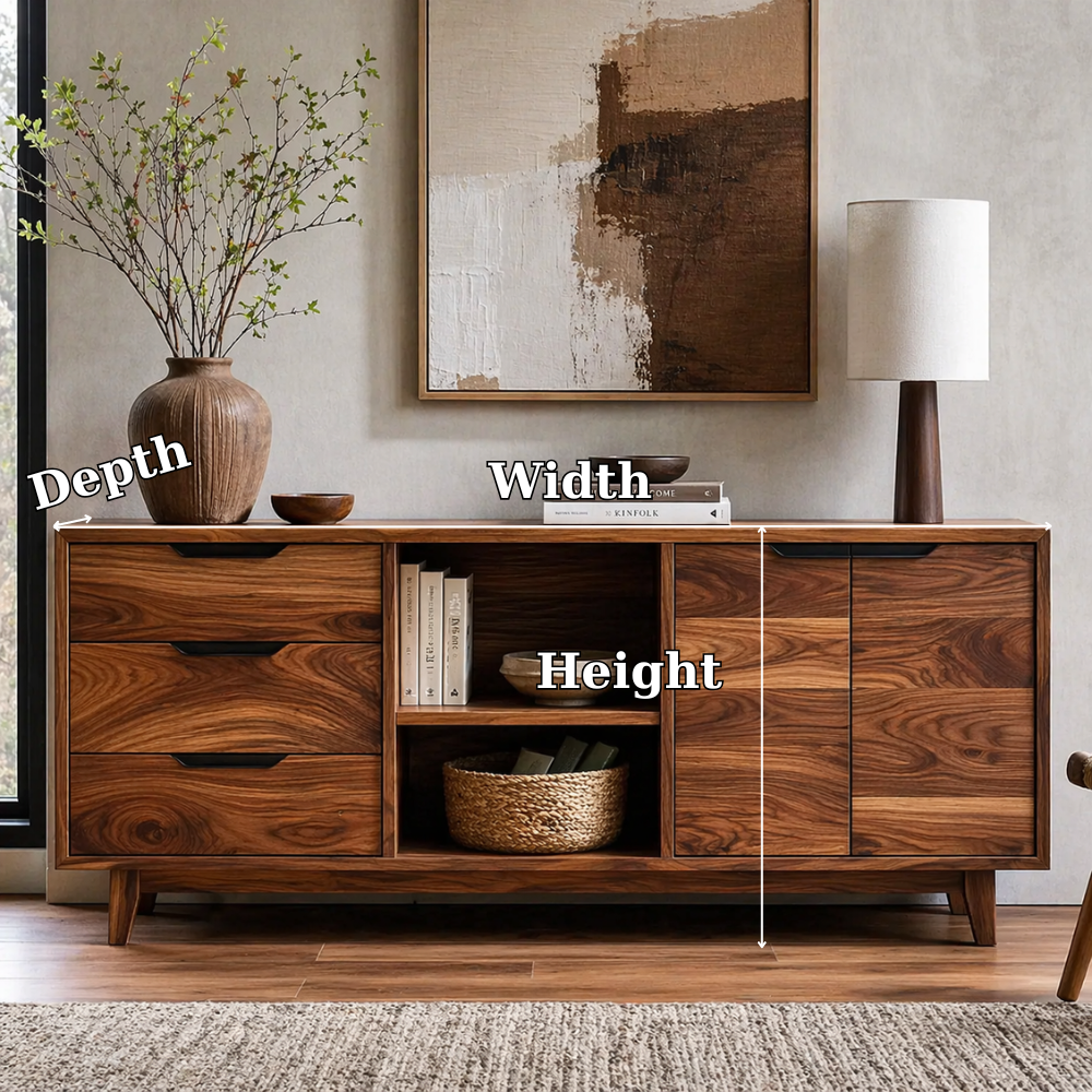 Modern Solid Wood Sideboard Cabinet with Drawers, Doors & Open Shelf Storage - view 7 of 7