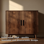 Sleek Walnut Console Cabinet -  Mid-Century Modern Design with Black Handles - view 5 of 7