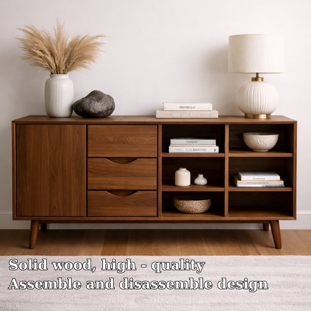 Modern Console Cabinet with Drawers, Door and Display Shelves - view 5 of 7