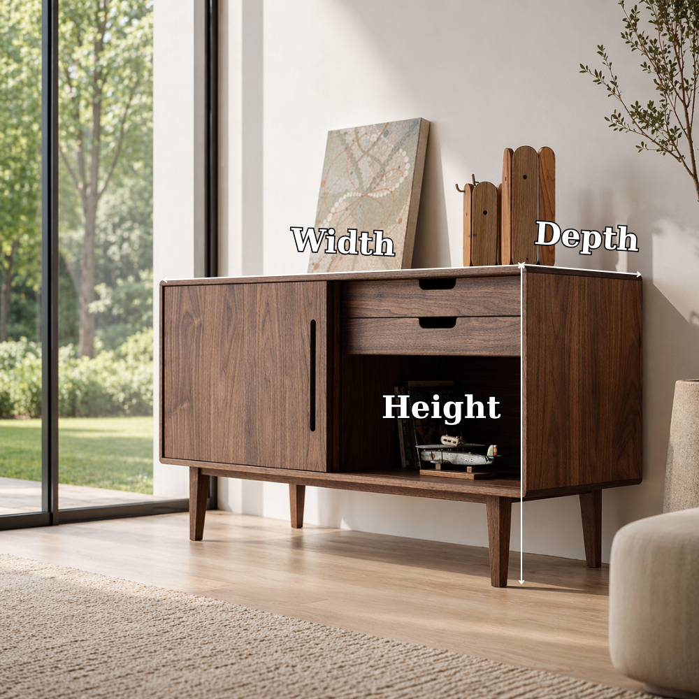 Solid Wood Console Sideboard with Open Shelf – Modern Walnut Storage Cabinet - view 7 of 7