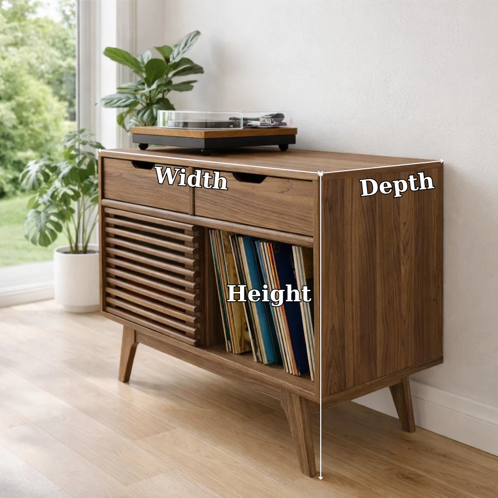 Mid Century Record Player Sideboard Cabinet with Slatted Door – Vinyl Storage Console - view 7 of 7