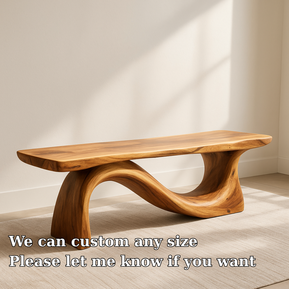 Modern Solid Wood Bench with Curved Base – Handmade Wooden Entryway Bench - view 5 of 7