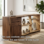 Live Edge Solid Wood Console Cabinet - Modern Rustic Sideboard with Glass Shelving - view 6 of 7