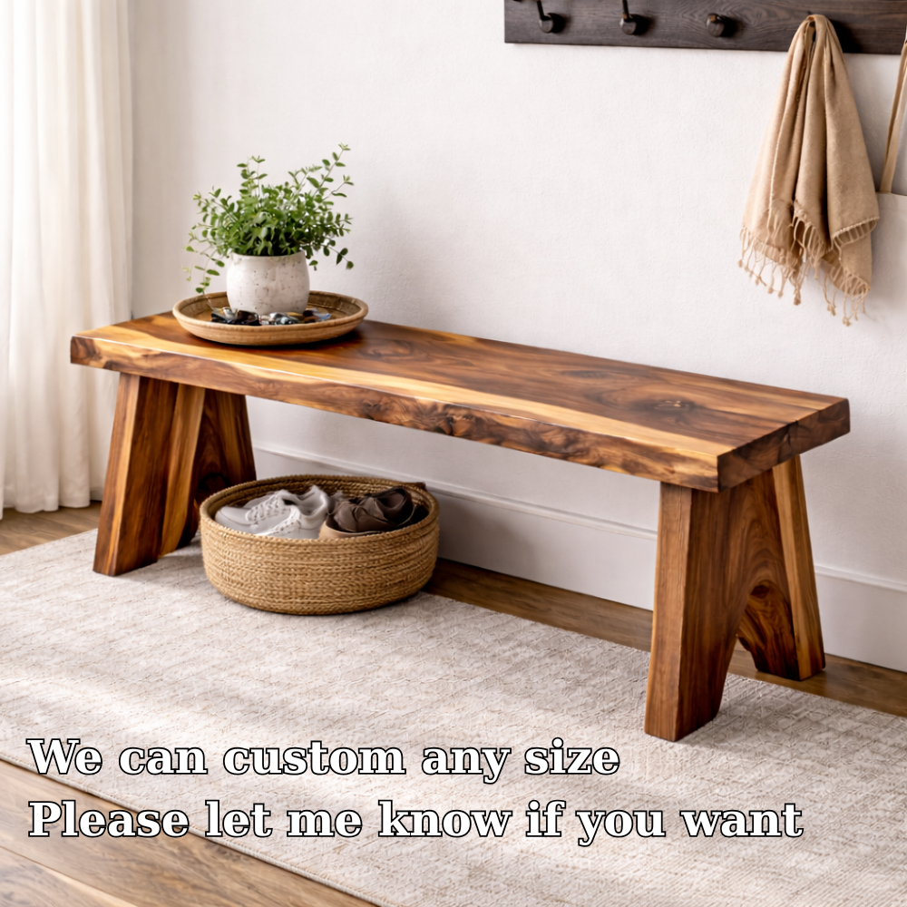 Solid Wood Entryway Bench with Storage | Rustic Hallway Seating & Shoe Rack - view 6 of 7