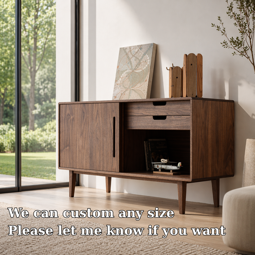 Solid Wood Console Sideboard with Open Shelf – Modern Walnut Storage Cabinet - view 5 of 7