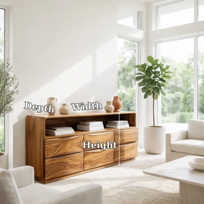 Solid Wood Sideboard Console with Wave Drawers & Open Shelf Storage Cabinet - view 7 of 7