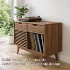 Mid Century Record Player Sideboard Cabinet with Slatted Door – Vinyl Storage Console - view 5 of 7